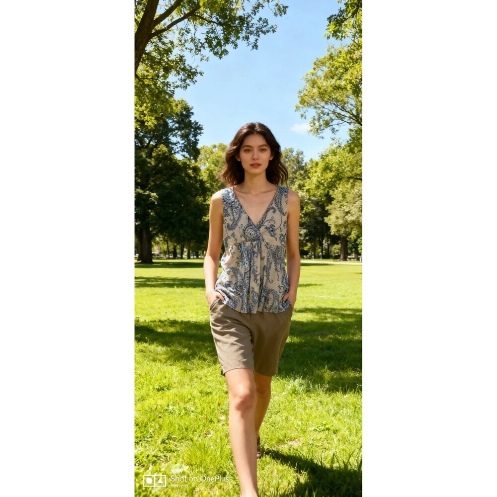 Michael Kors Womens Gray/Blue Paisley V-Neck Sleeveless Tank Top S/P